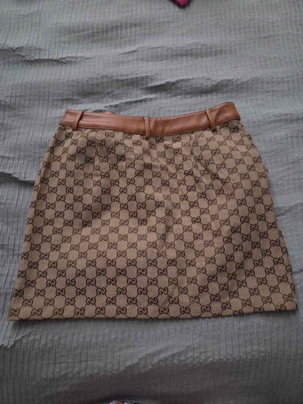 Gucci Tan & Brown GG Logo Mini Skirt